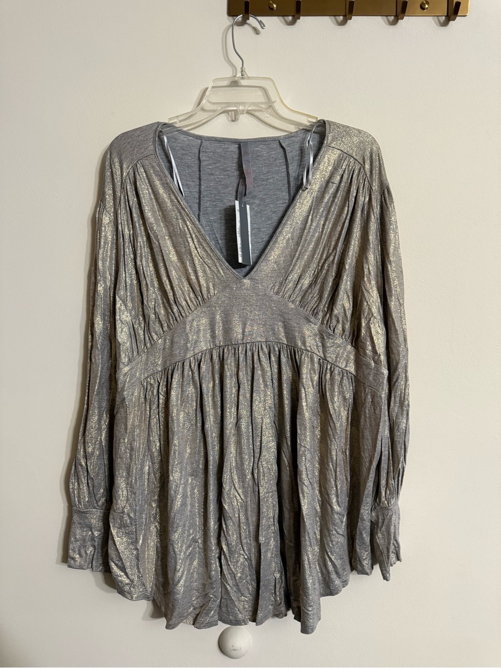 Melissa McCarthy Seven7 V Neck Dolman Sleeve Peplum Tunic Size 3X Gray Gold NWT